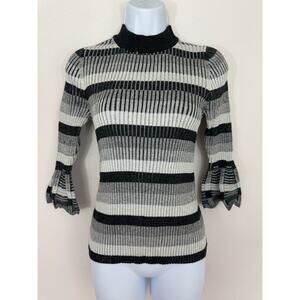 Michael Stars Grey Stripe Ribbed Pullover Sweater NWT Size Small Cotton Knit